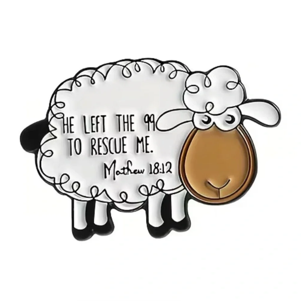 Inspirational Sheep Pin with Bible Verse Unisex “He Left the 99 to Rescue Me…”